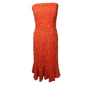 Warehouse UK | Orange Lace Fit & Flare Strapless Dress | NWT | Sz 6